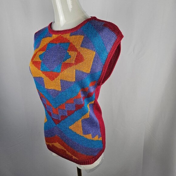 Vintage Jeanne Pierre Petite Knit Sleeveless Sweater Geometric Pink Retro Y2K - Picture 3 of 7